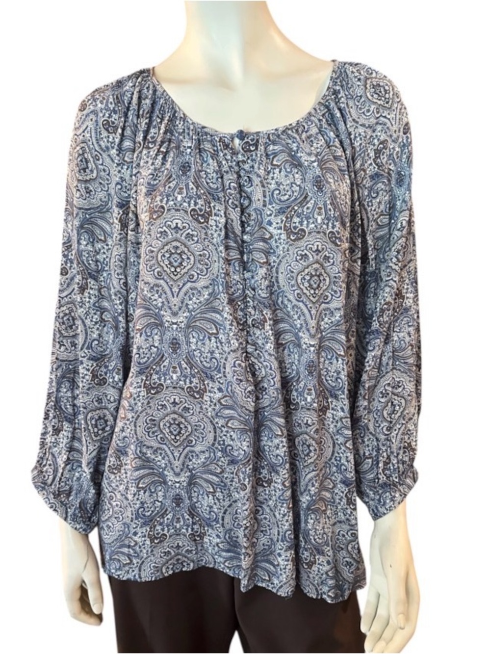 Artisan NY Paisley Peasant Blouse Blue 2X EUC